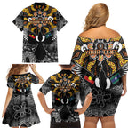 Magpies NAIDOC Week 2026 Personalised Family Matching Off Shoulder Short Dress and Hawaiian Shirt Australian Aboriginal Torres Strait Islander Flag