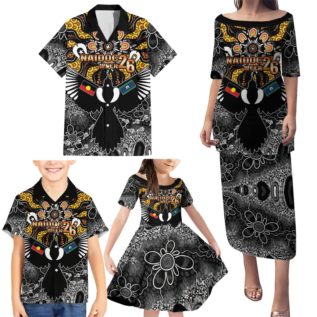 Magpies NAIDOC Week 2026 Personalised Family Matching Puletasi and Hawaiian Shirt Australian Aboriginal Torres Strait Islander Flag