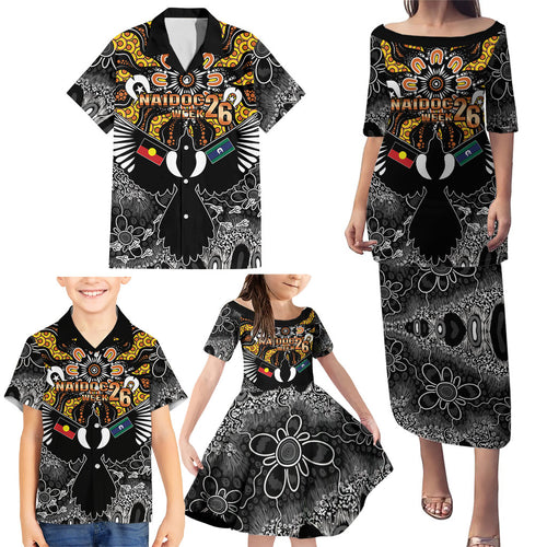 Magpies NAIDOC Week 2026 Personalised Family Matching Puletasi and Hawaiian Shirt Australian Aboriginal Torres Strait Islander Flag