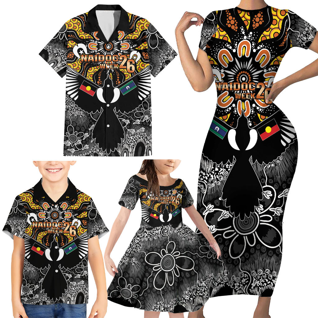 Magpies NAIDOC Week 2026 Personalised Family Matching Short Sleeve Bodycon Dress and Hawaiian Shirt Australian Aboriginal Torres Strait Islander Flag