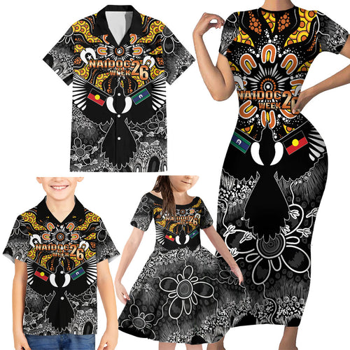 Magpies NAIDOC Week 2026 Personalised Family Matching Short Sleeve Bodycon Dress and Hawaiian Shirt Australian Aboriginal Torres Strait Islander Flag