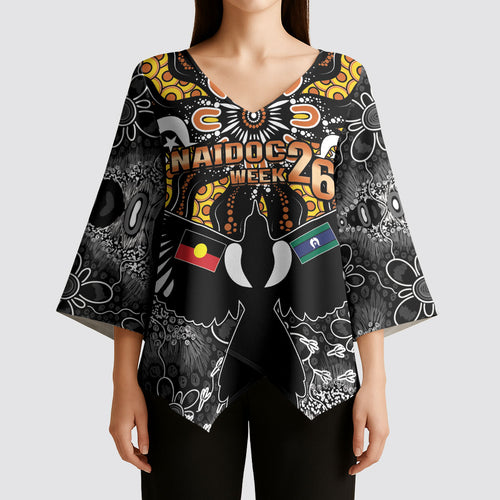 Magpies NAIDOC Week 2026 Personalised Kimono Sleeve Blouse Australian Aboriginal Torres Strait Islander Flag