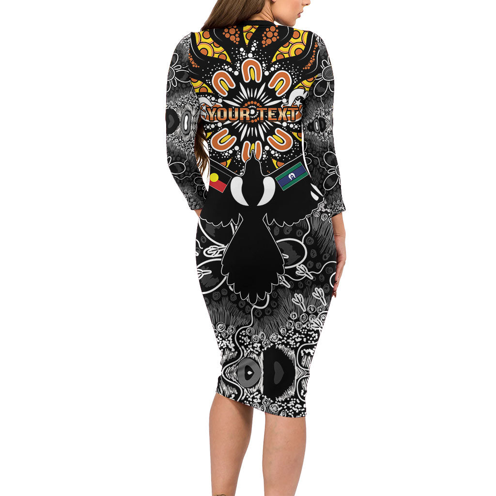 Magpies NAIDOC Week 2026 Personalised Long Sleeve Bodycon Dress Australian Aboriginal Torres Strait Islander Flag