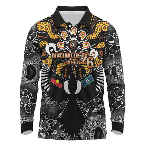 Magpies NAIDOC Week 2026 Personalised Long Sleeve Polo Shirt Australian Aboriginal Torres Strait Islander Flag