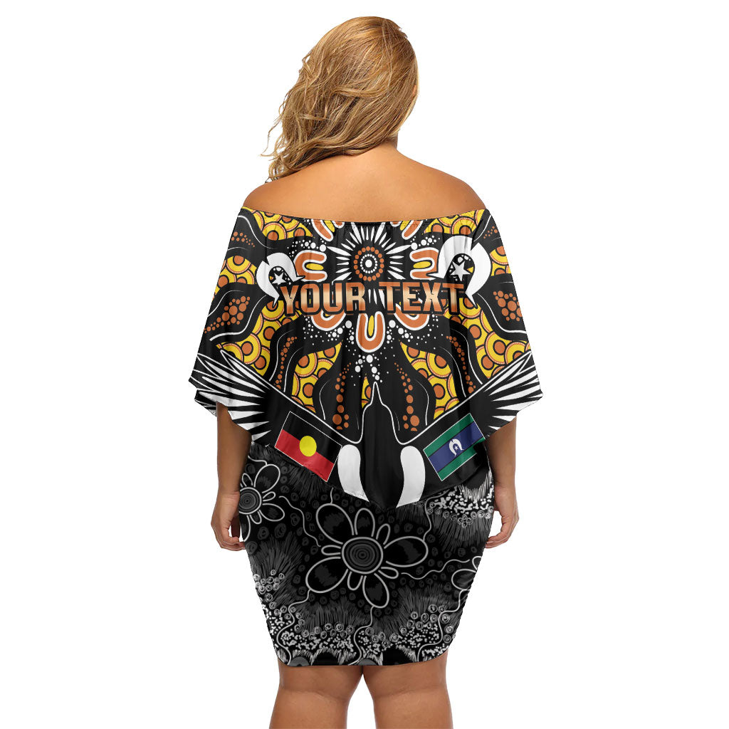 Magpies NAIDOC Week 2026 Personalised Off Shoulder Short Dress Australian Aboriginal Torres Strait Islander Flag