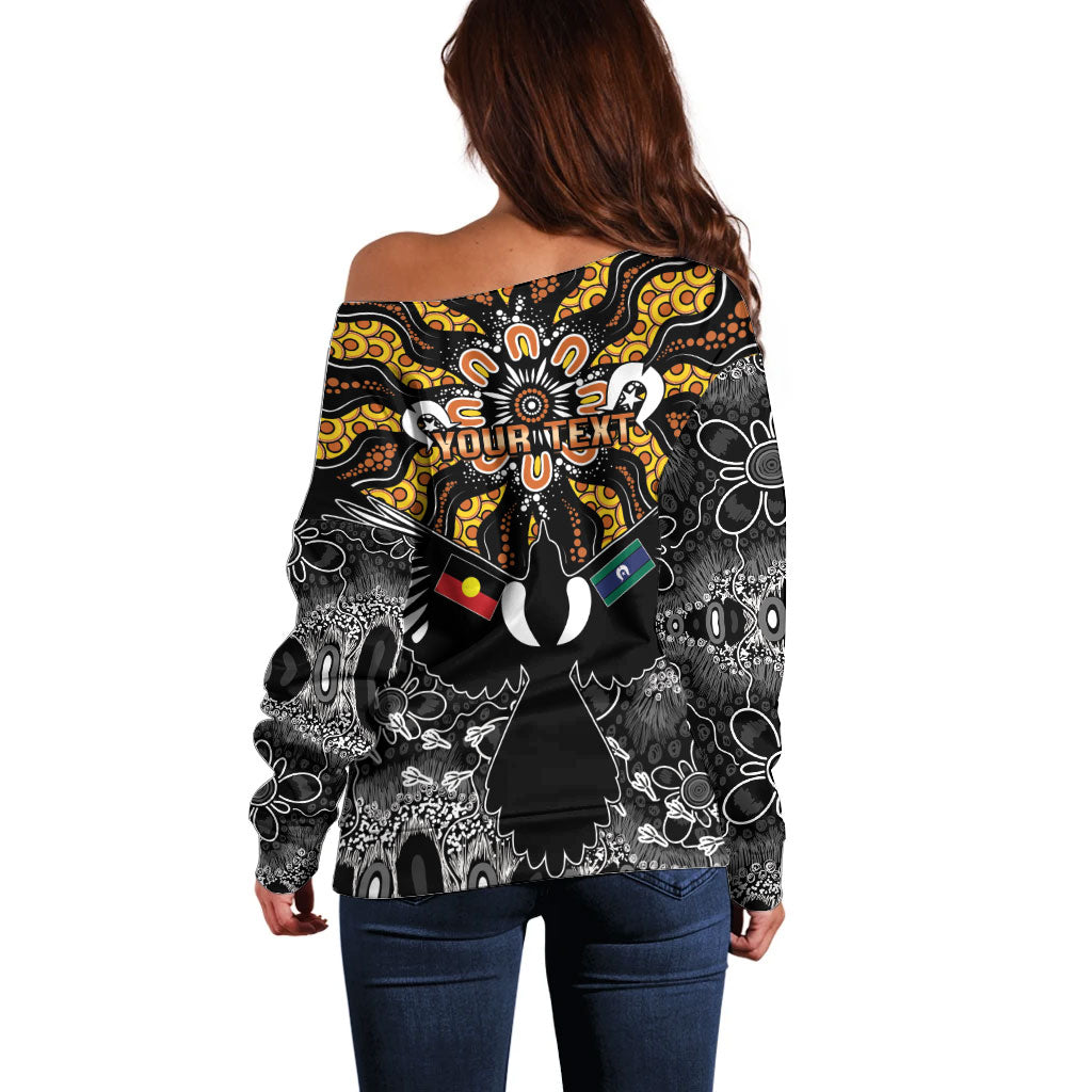 Magpies NAIDOC Week 2026 Personalised Off Shoulder Sweater Australian Aboriginal Torres Strait Islander Flag