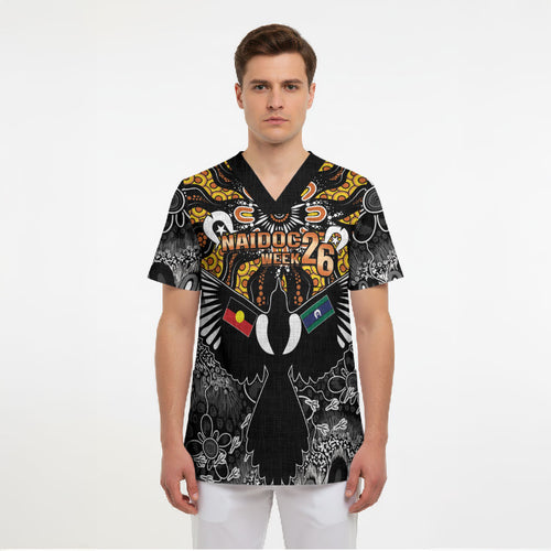 Magpies NAIDOC Week 2026 Personalised Scrub Top Australian Aboriginal Torres Strait Islander Flag