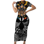 Magpies NAIDOC Week 2026 Personalised Short Sleeve Bodycon Dress Australian Aboriginal Torres Strait Islander Flag
