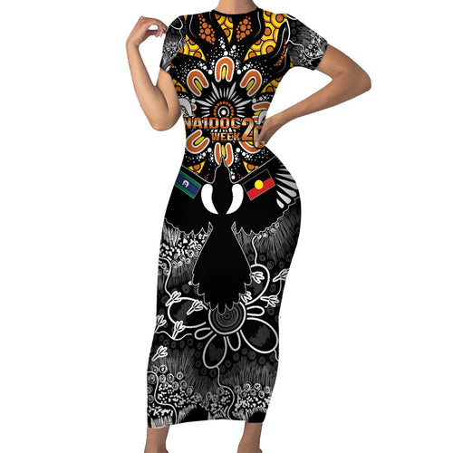 Magpies NAIDOC Week 2026 Personalised Short Sleeve Bodycon Dress Australian Aboriginal Torres Strait Islander Flag