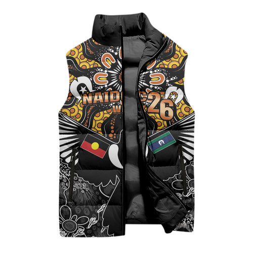 Magpies NAIDOC Week 2026 Personalised Sleeveless Puffer Jacket Australian Aboriginal Torres Strait Islander Flag