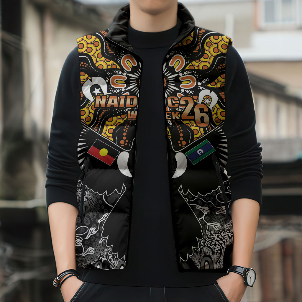 Magpies NAIDOC Week 2026 Personalised Sleeveless Puffer Jacket Australian Aboriginal Torres Strait Islander Flag