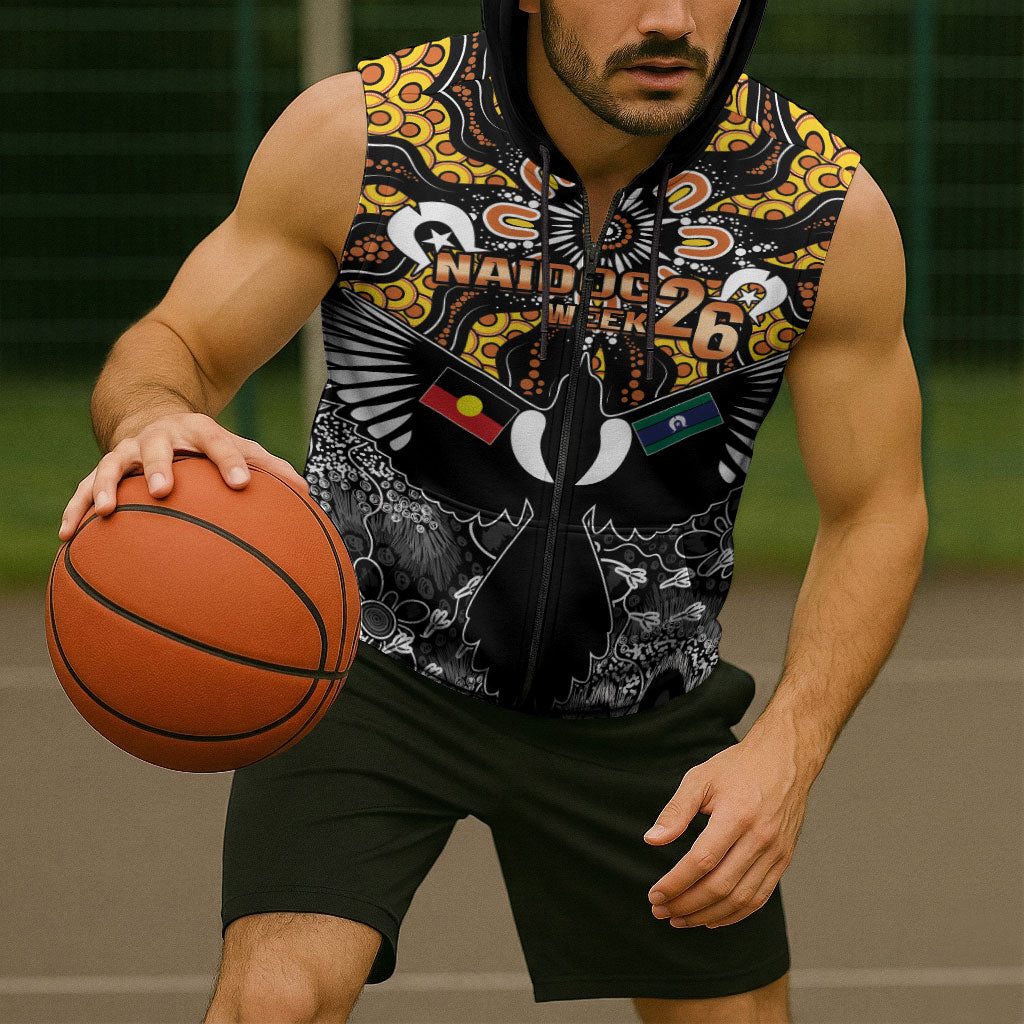 Magpies NAIDOC Week 2026 Personalised Sleeveless Zip Hoodie Australian Aboriginal Torres Strait Islander Flag