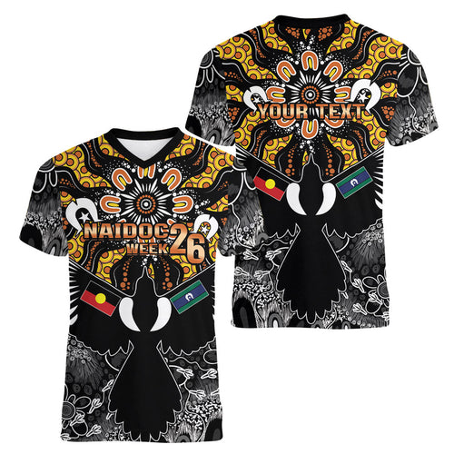 Magpies NAIDOC Week 2026 Personalised Women V-Neck T-Shirt Australian Aboriginal Torres Strait Islander Flag