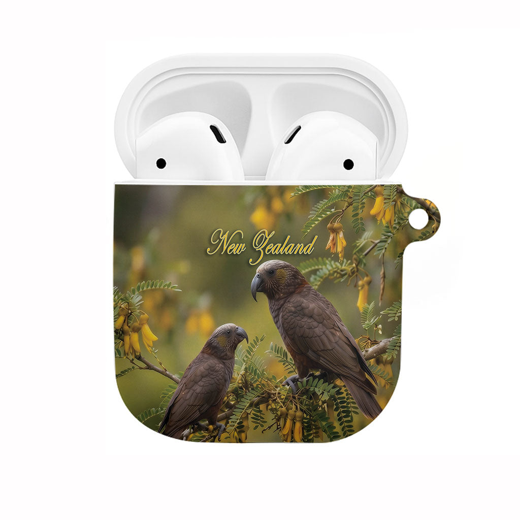 New Zealand Kaka Bird AirPods Case Kowhai Flower Landscape Style