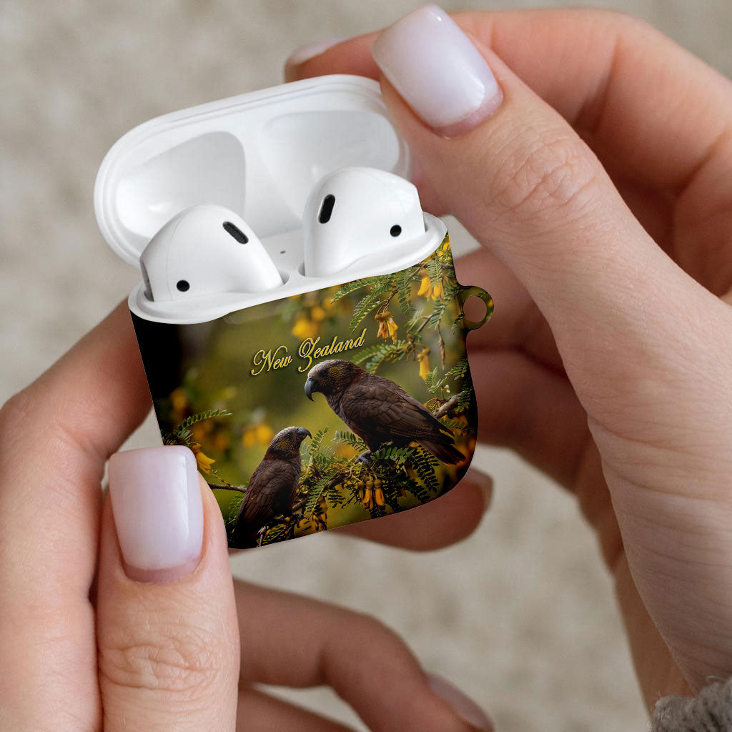 New Zealand Kaka Bird AirPods Case Kowhai Flower Landscape Style