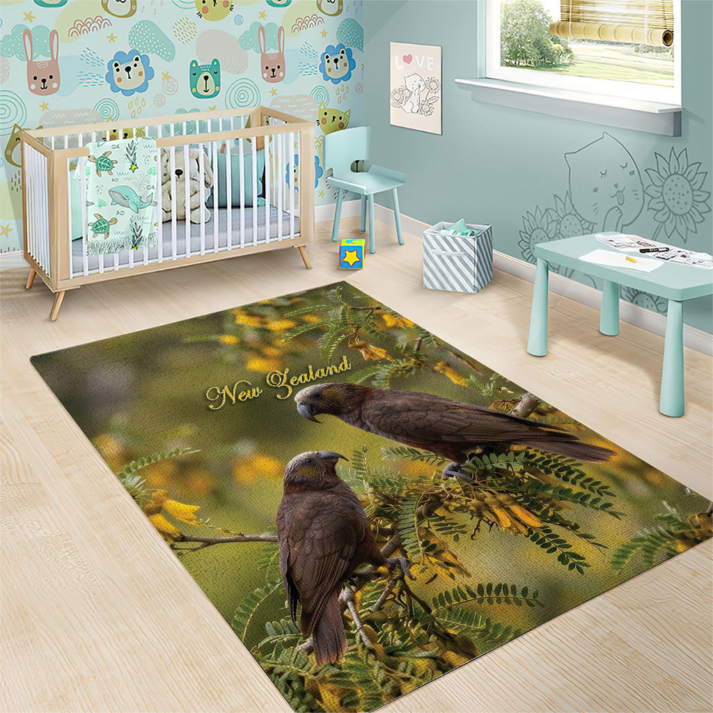 New Zealand Kaka Bird Area Rug Kowhai Flower Landscape Style