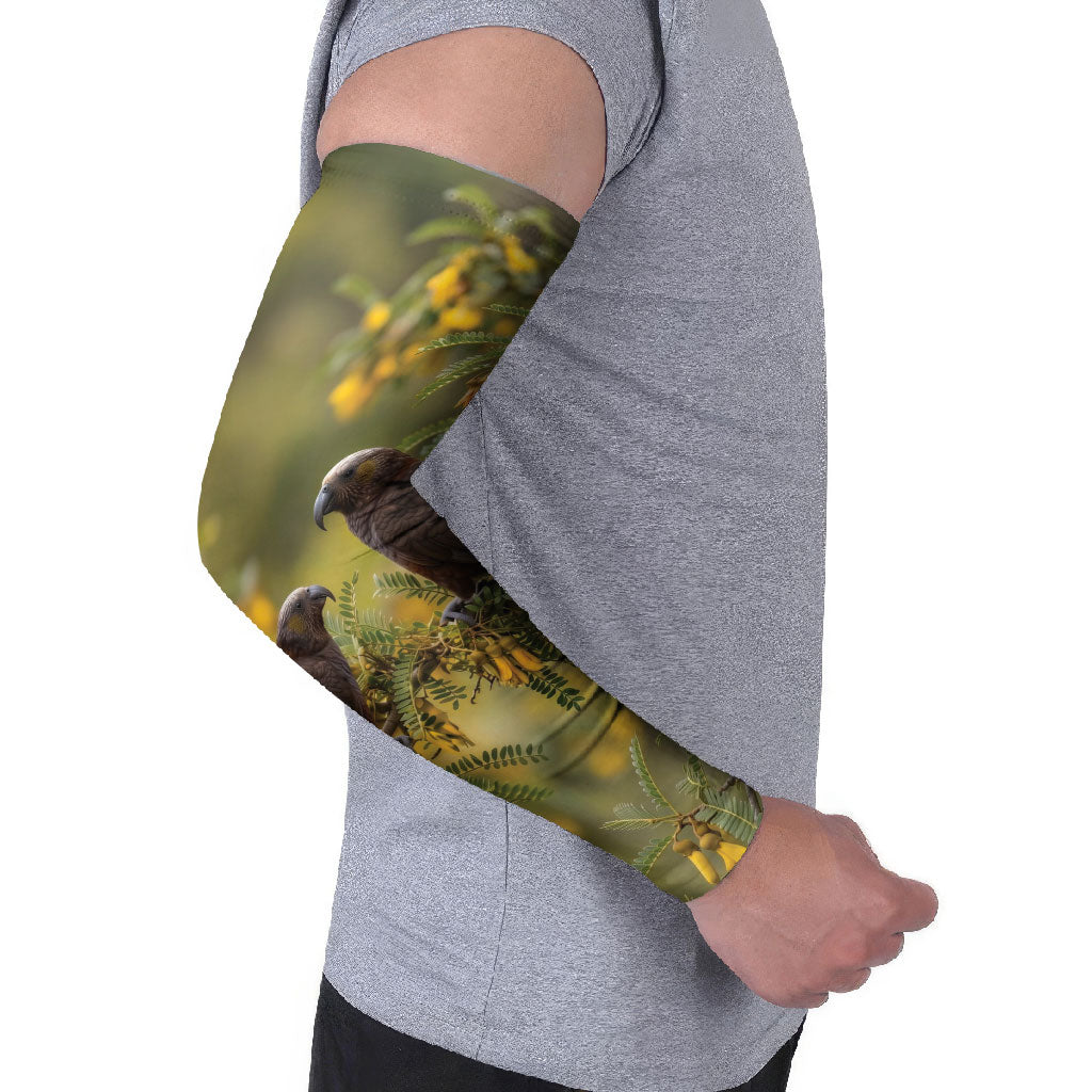 New Zealand Kaka Bird Arm Sleeves Kowhai Flower Landscape Style