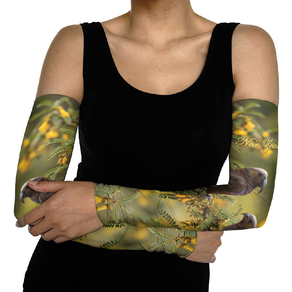 New Zealand Kaka Bird Arm Sleeves Kowhai Flower Landscape Style
