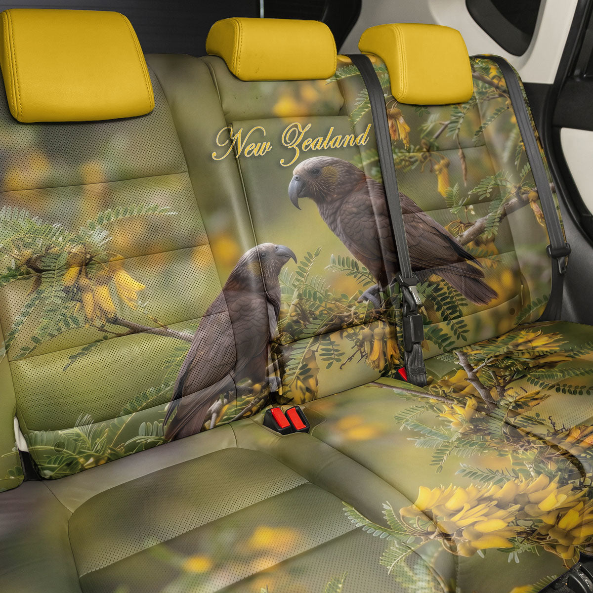 New Zealand Kaka Bird Back Car Seat Cover Kowhai Flower Landscape Style