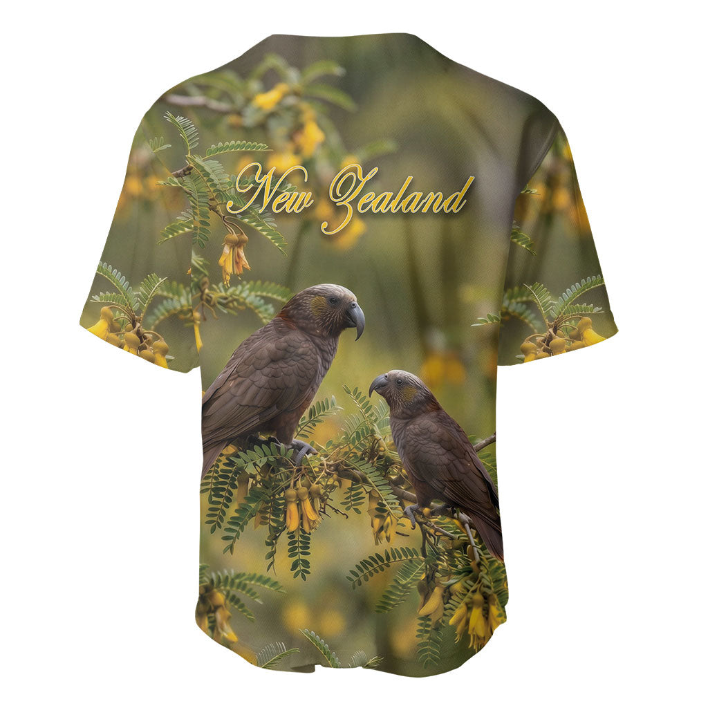 New Zealand Kaka Bird Baseball Jersey Kowhai Flower Landscape Style