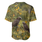 New Zealand Kaka Bird Baseball Jersey Kowhai Flower Landscape Style