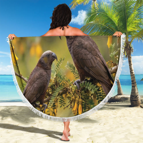 New Zealand Kaka Bird Beach Blanket Kowhai Flower Landscape Style