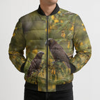 New Zealand Kaka Bird Bomber Puffer Jacket Kowhai Flower Landscape Style
