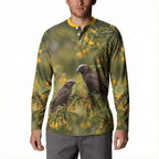 New Zealand Kaka Bird Button Sweatshirt Kowhai Flower Landscape Style