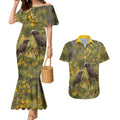 New Zealand Kaka Bird Couples Matching Mermaid Dress and Hawaiian Shirt Kowhai Flower Landscape Style