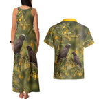 New Zealand Kaka Bird Couples Matching Tank Maxi Dress and Hawaiian Shirt Kowhai Flower Landscape Style