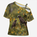 New Zealand Kaka Bird Cross Shoulder Shirt Kowhai Flower Landscape Style
