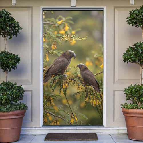 New Zealand Kaka Bird Door Cover Kowhai Flower Landscape Style