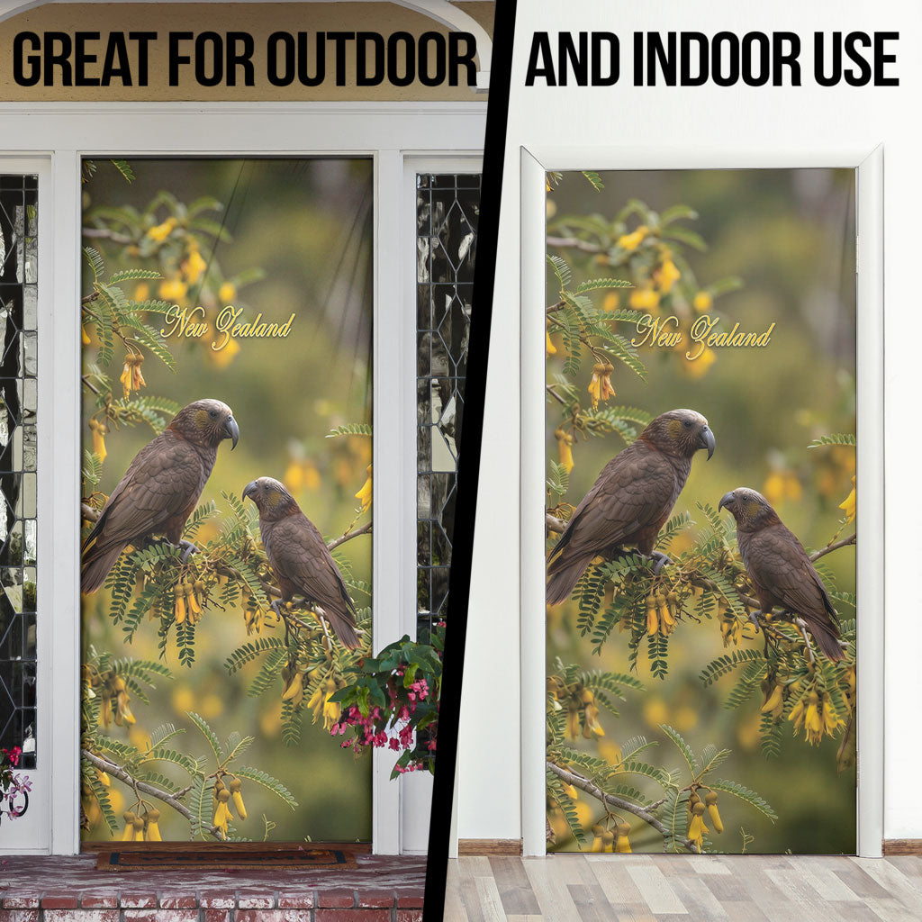 New Zealand Kaka Bird Door Cover Kowhai Flower Landscape Style