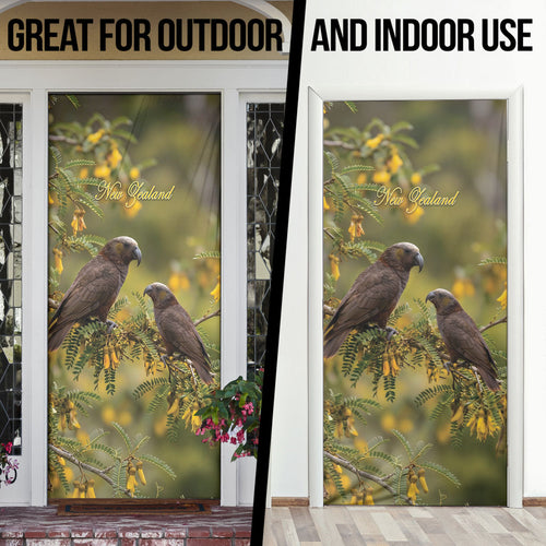 New Zealand Kaka Bird Door Cover Kowhai Flower Landscape Style