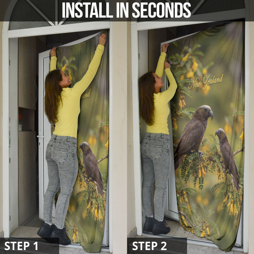 New Zealand Kaka Bird Door Cover Kowhai Flower Landscape Style