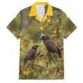 New Zealand Kaka Bird Family Matching Off Shoulder Short Dress and Hawaiian Shirt Kowhai Flower Landscape Style