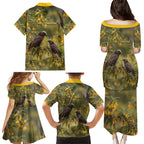 New Zealand Kaka Bird Family Matching Puletasi and Hawaiian Shirt Kowhai Flower Landscape Style