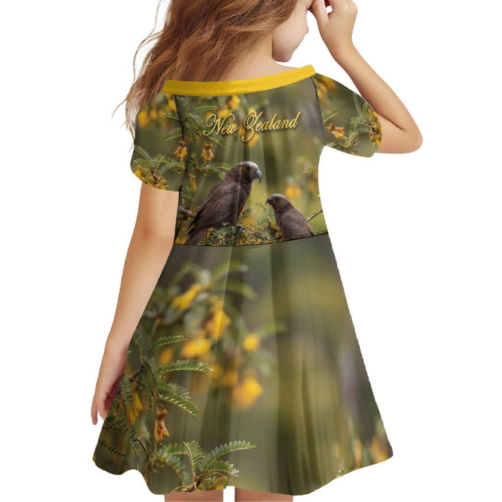 New Zealand Kaka Bird Family Matching Summer Maxi Dress and Hawaiian Shirt Kowhai Flower Landscape Style