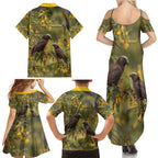 New Zealand Kaka Bird Family Matching Summer Maxi Dress and Hawaiian Shirt Kowhai Flower Landscape Style