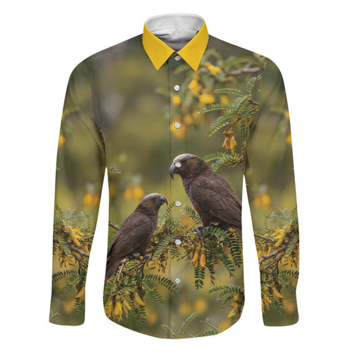 New Zealand Kaka Bird Family Matching Tank Maxi Dress and Hawaiian Shirt Kowhai Flower Landscape Style