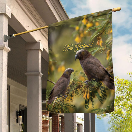 New Zealand Kaka Bird Garden Flag Kowhai Flower Landscape Style