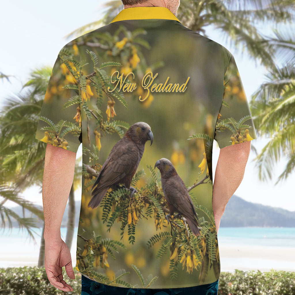 New Zealand Kaka Bird Hawaiian Shirt Kowhai Flower Landscape Style