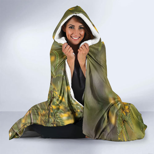 New Zealand Kaka Bird Hooded Blanket Kowhai Flower Landscape Style