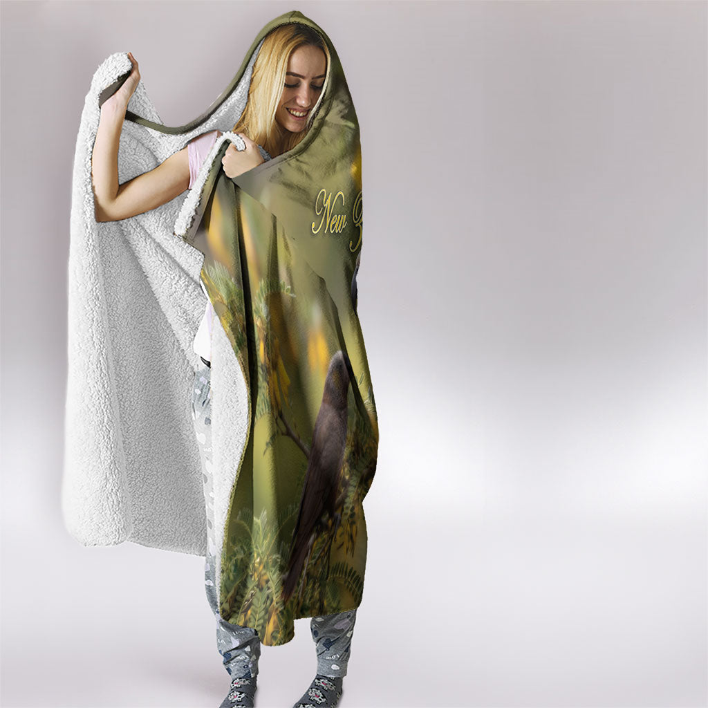 New Zealand Kaka Bird Hooded Blanket Kowhai Flower Landscape Style