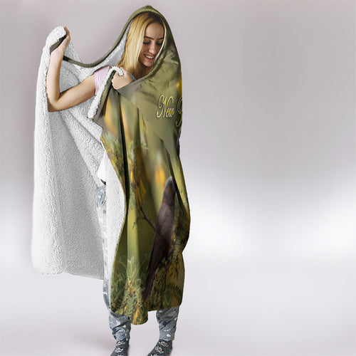 New Zealand Kaka Bird Hooded Blanket Kowhai Flower Landscape Style