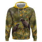 New Zealand Kaka Bird Hoodie Kowhai Flower Landscape Style