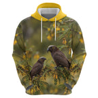 New Zealand Kaka Bird Hoodie Kowhai Flower Landscape Style