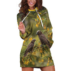 New Zealand Kaka Bird Hoodie Dress Kowhai Flower Landscape Style