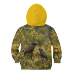 New Zealand Kaka Bird Kid Hoodie Kowhai Flower Landscape Style