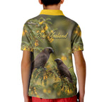 New Zealand Kaka Bird Kid Polo Shirt Kowhai Flower Landscape Style